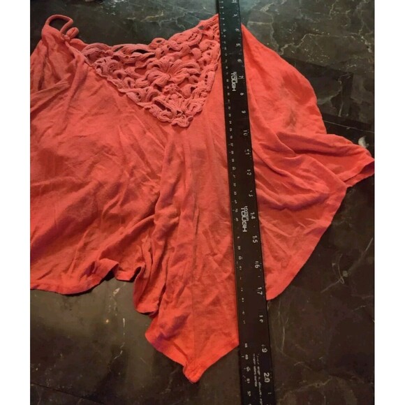 Monteau Womens Cropped Tank Spaghetti Strap Top Lace Detail Coral Medium M Top - Picture 9 of 10